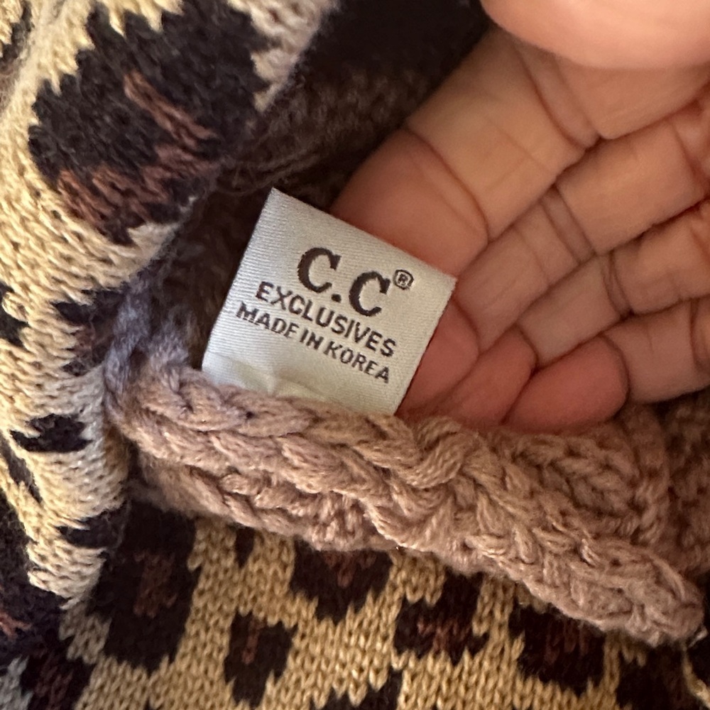 C.C Tan and Brown Leopard Print Beanie - Picture 6 of 7
